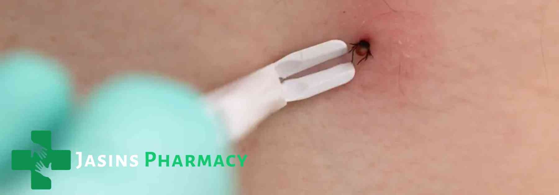 person wearing medical glove using tick removal tool